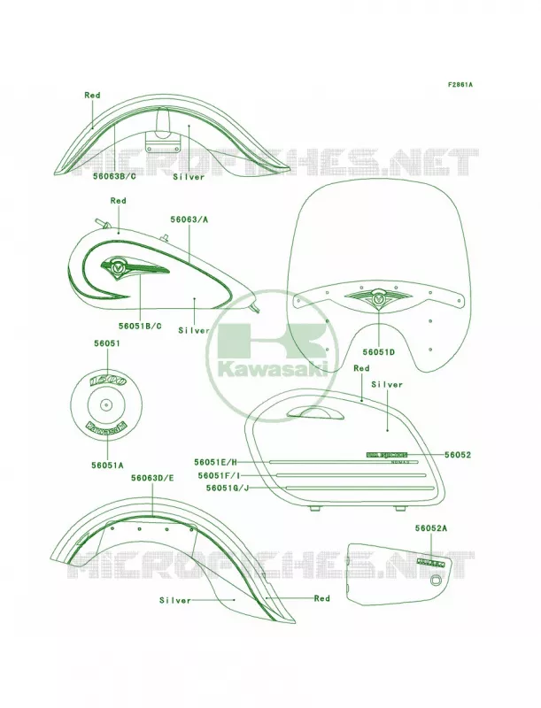 DecalsRedSilverVN1500-L2 Kawasaki MOTOS 1500 2002 Vulcan 1500 Nomad Fi  VN1500-L3