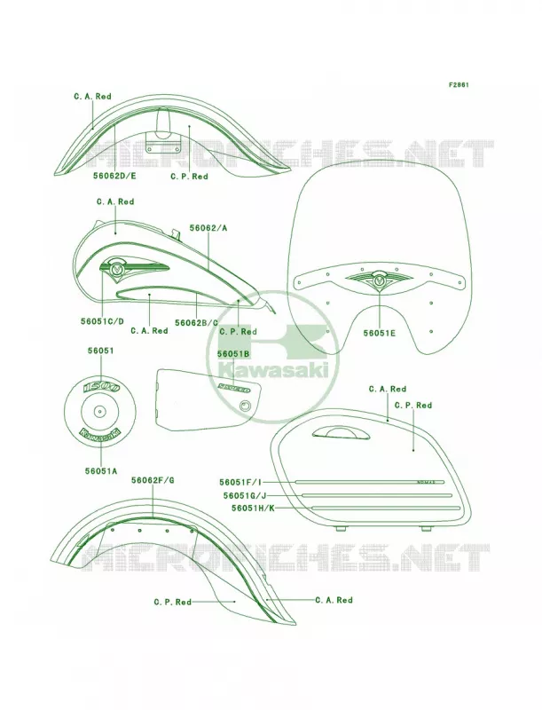 DecalsC.A.RedC.P.Red Kawasaki MOTOS 1500 1999 Vulcan 1500 Nomad  VN1500-G1A