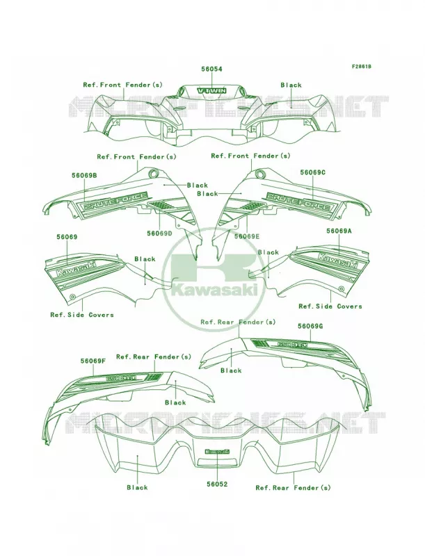 DecalsBlackDCFDCS Kawasaki QUAD 650 2012 Brute Force 650 4x4  KVF650DCS