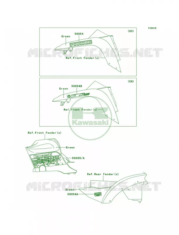DecalsS.GreenACFADF Kawasaki QUAD 360 2011 Prairie 360 4X4  KVF360ABF