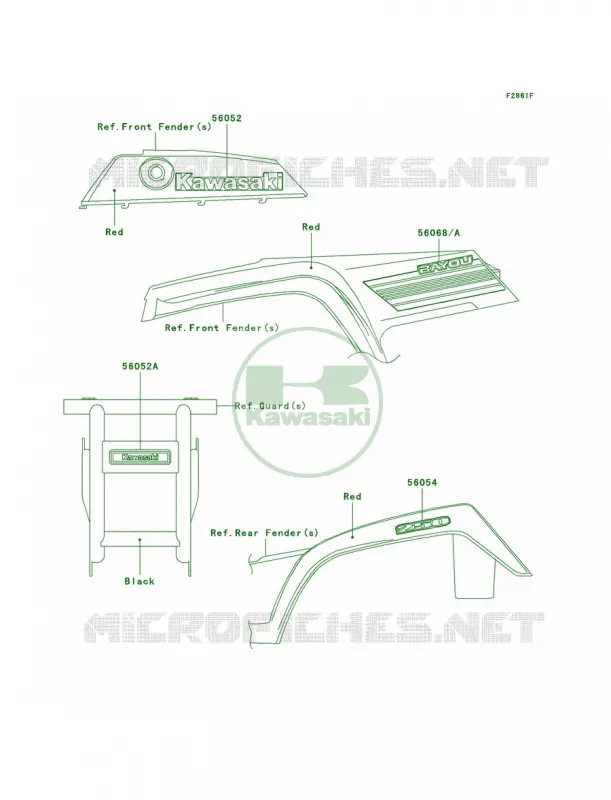 DecalsRedA8F Kawasaki QUAD 250 2009 Bayou 250  KLF250A9F