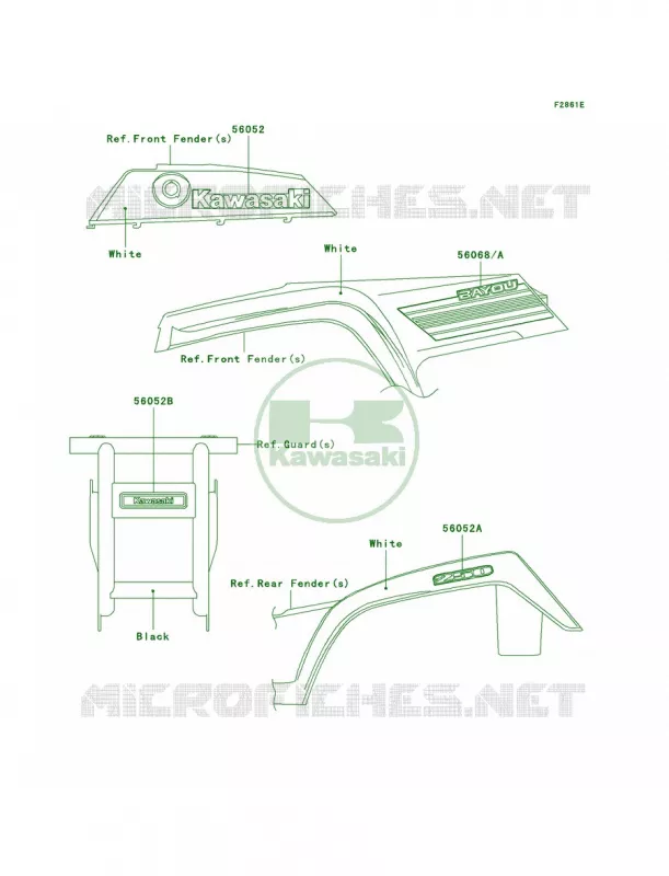DecalsWhiteA8F Kawasaki QUAD 250 2009 Bayou 250  KLF250A9F