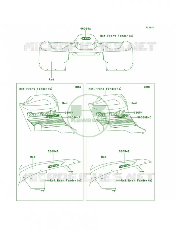 DecalsRedA8F Kawasaki QUAD 360 2007 Prairie 360 4X4  KVF360A7F