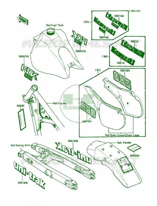 Labels Kawasaki MOTOS 200 1988 KDX200  KDX200-C3