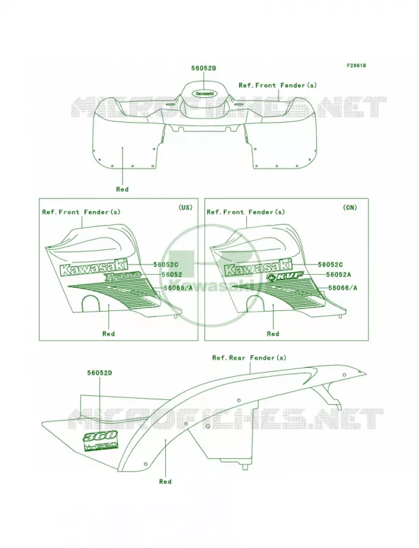 DecalsRedA2 Kawasaki QUAD 360 2004 Prairie 360 4X4  KVF360-A2