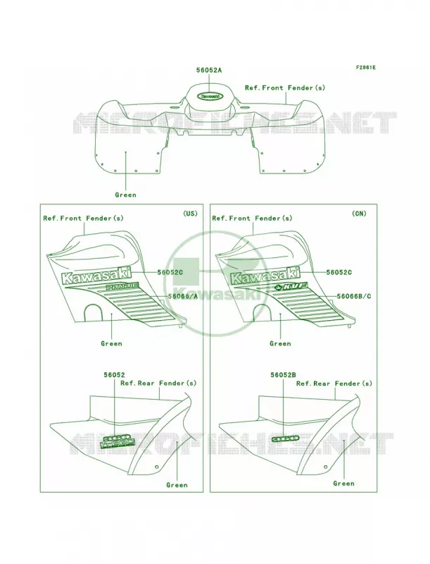 DecalsGreenB3 Kawasaki QUAD 360 2004 Prairie 360  KVF360-B2