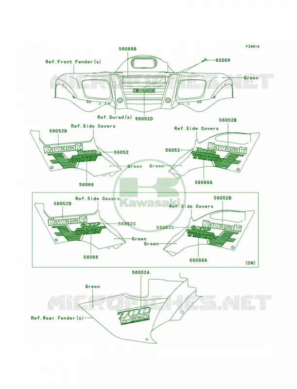 DecalsGreenA1 Kawasaki QUAD 700 2004 Prairie 700 4x4  KVF700-A1