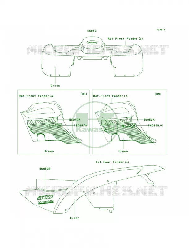 DecalsGreenA1 Kawasaki QUAD 360 2003 Prairie 360 4X4  KVF360-A1