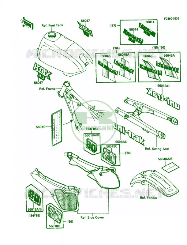 Labels Kawasaki MOTOS 80 1987 KDX80  KDX80-C4