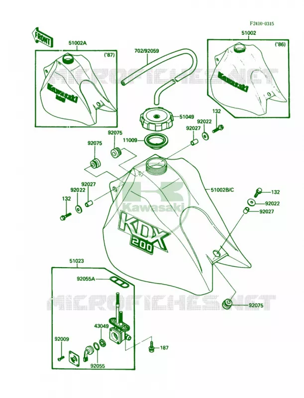 Fuel Tank Kawasaki MOTOS 200 1986 KDX200  KDX200-C1