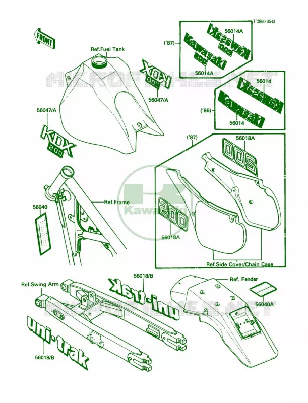 Labels Kawasaki MOTOS 200 1986 KDX200  KDX200-C1