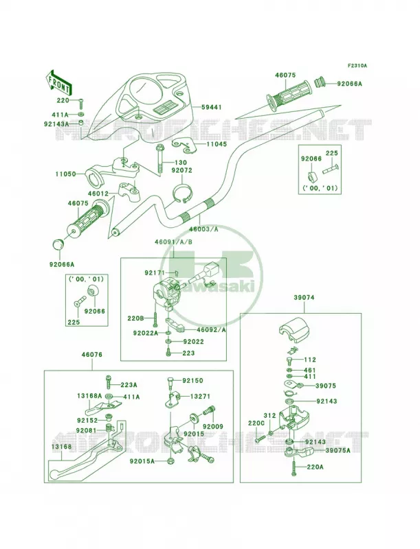 HandlebarA2A3A4 Kawasaki QUAD 300 2000 Prairie 300 4X4  KVF300-A2