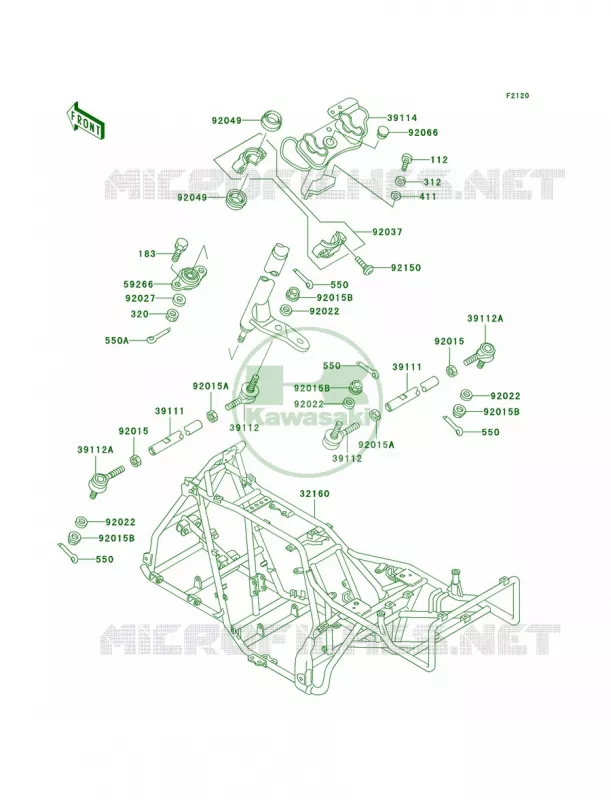 Frame Kawasaki QUAD 300 1998 Bayou 300 4X4  KLF300-C10