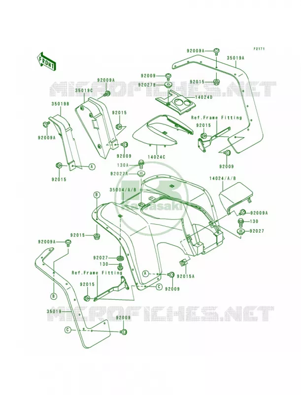 Front Fender Kawasaki QUAD 300 1990 Bayou 300  KLF300-B3