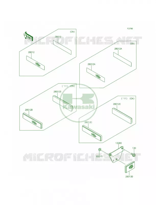 Reflectors Kawasaki MULE 400 2015 MULE 610 4x4 XC CAMO  KAF400EFF