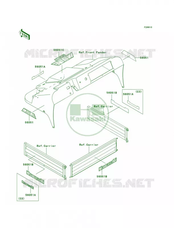 DecalsGreenKAF300-C3C4C5 Kawasaki MULE 300 2007 MULE 550  KAF300-C1
