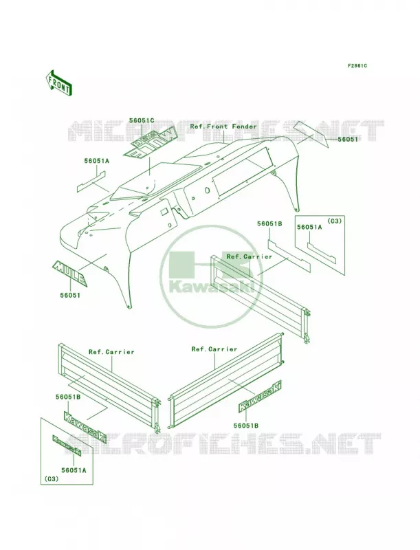 DecalsGreenKAF300-C3C4C5 Kawasaki MULE 300 2007 MULE 550  KAF300-C5
