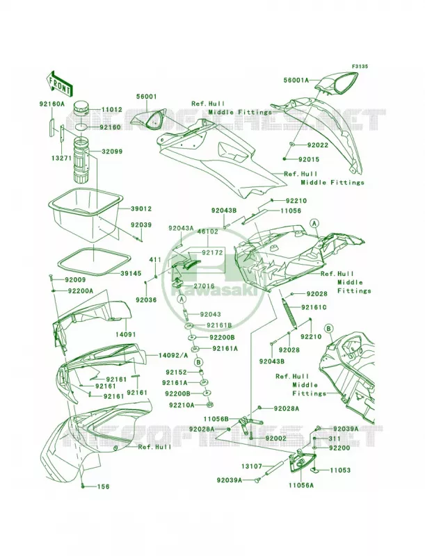 Hull Front Fittings Kawasaki JET SKI 1500 2013 ULTRA 300X  JT1500HDF