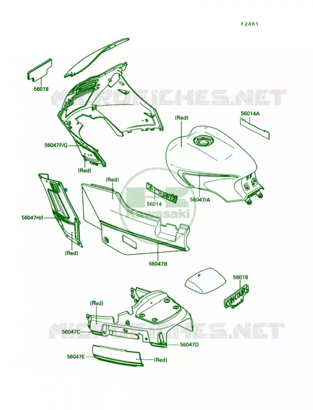 DecalRed Kawasaki MOTOS 1000 1989 Concours  ZG1000-A4