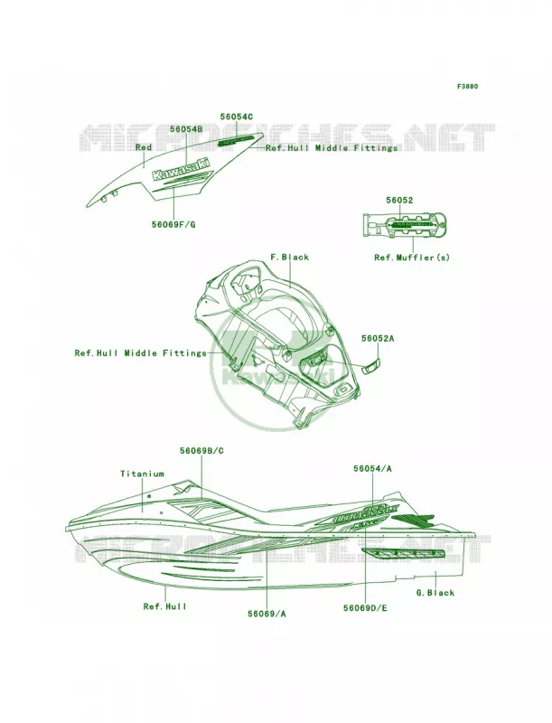 DecalsTitaniumJBF Kawasaki JET SKI 1500 2013 ULTRA 300LX  JT1500JDF