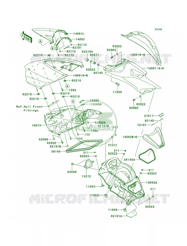 Hull Middle Fittings Kawasaki JET SKI 1500 2013 ULTRA LX  JT1500KDF