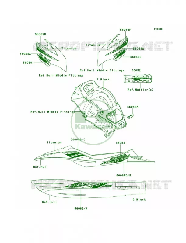 DecalsTitaniumJDF Kawasaki JET SKI 1500 2012 ULTRA 300LX  JT1500JCF