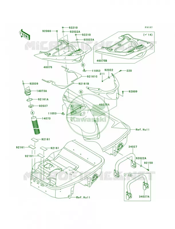 Hull Rear Fittings Kawasaki JET SKI 1500 2012 ULTRA LX  JT1500KCF