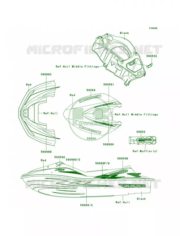 DecalsRedE9F Kawasaki JET SKI 1500 2009 ULTRA 260X  JT1500E9F