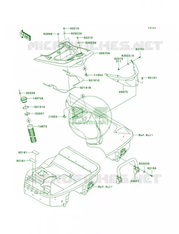 Hull Rear Fittings Kawasaki JET SKI 1500 2009 ULTRA LX  JT1500G9F