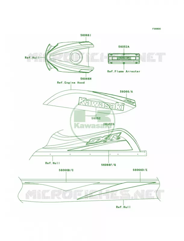 DecalsGreenA3 Kawasaki JET SKI 800 2003 800 SX-R  JS800-A1