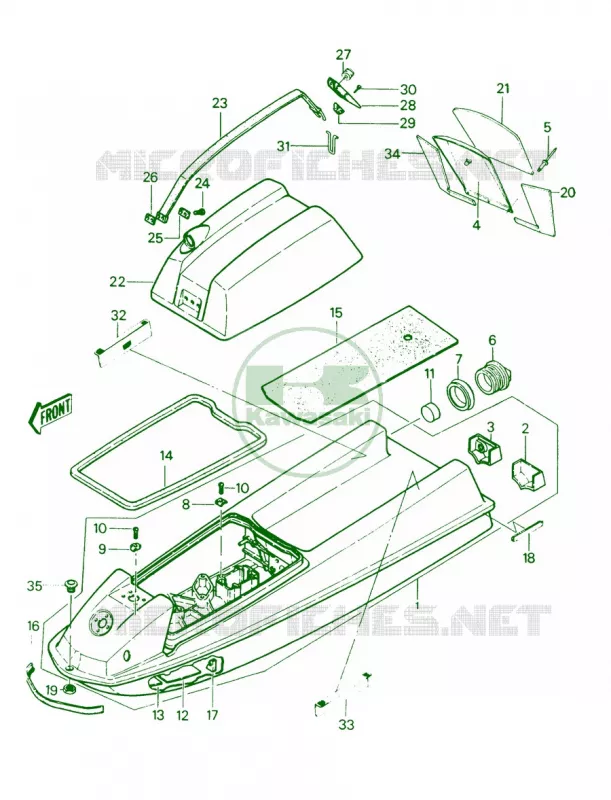HullEngine HoodJS440-A14 Kawasaki JET SKI 440 1989 JS440  JS440-A13