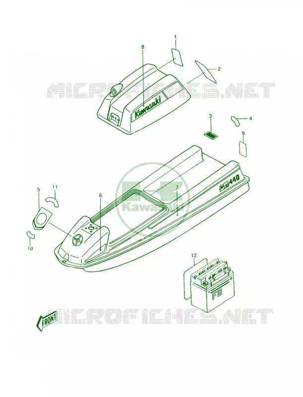Labels JS440-A13A14 Kawasaki JET SKI 440 1988 JS440  JS440-A12