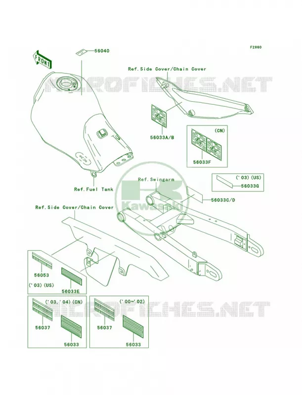 Labels Kawasaki MOTOS 250 2003 Super Sherpa  KL250-G7