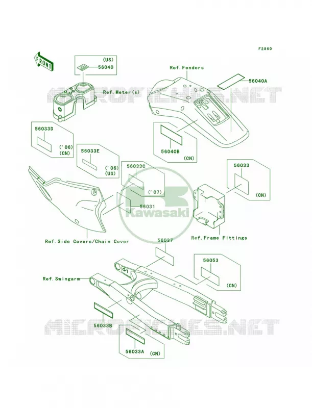 Labels Kawasaki MOTOS 250 2007 KLX250S  KLX250H7F