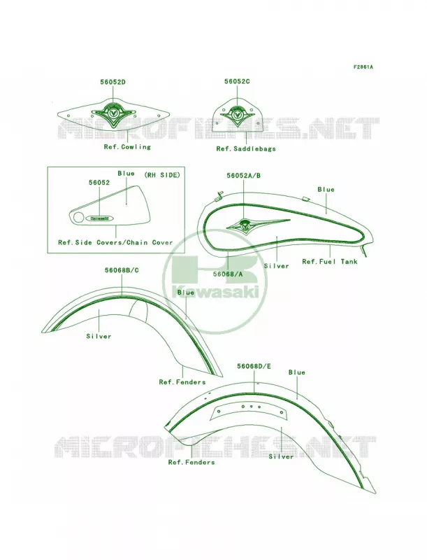 DecalsBlueSilverJ8F Kawasaki MOTOS 2000 2009 Vulcan 2000 Classic LT  VN2000J9F