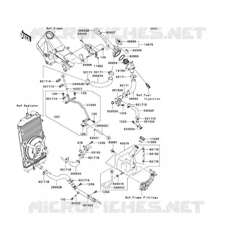 TUYAU D'EAU Kawasaki MOTOS 2000 2009 VN2000 CLASSIC  VN2000H9F