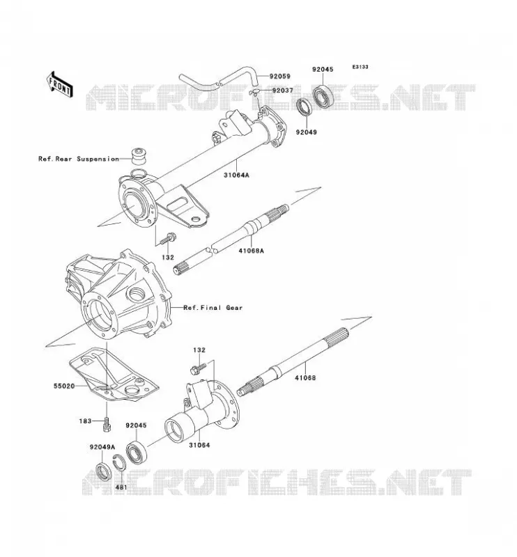AXE ARRI&Egrave;RE Kawasaki QUAD 220 2001 KLF220  KLF220-A14