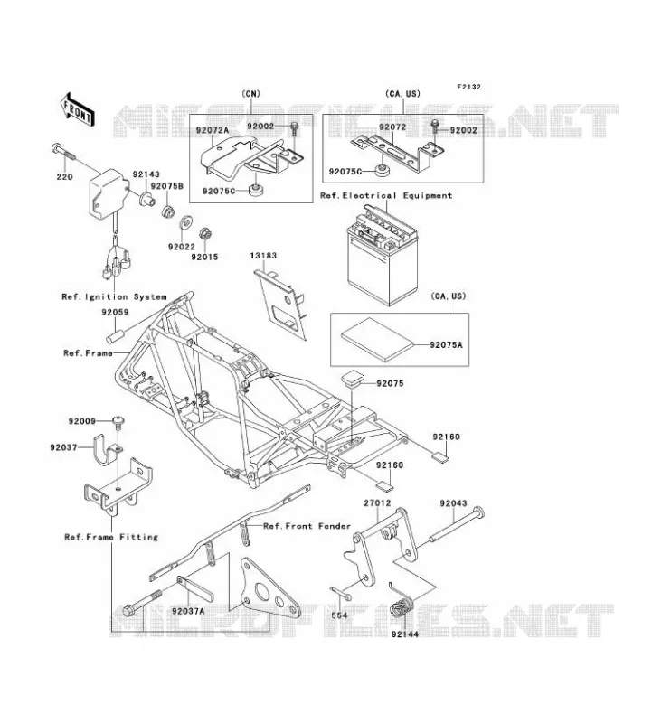 SUPPORT BATTERIE Kawasaki QUAD 220 2001 KLF220  KLF220-A14