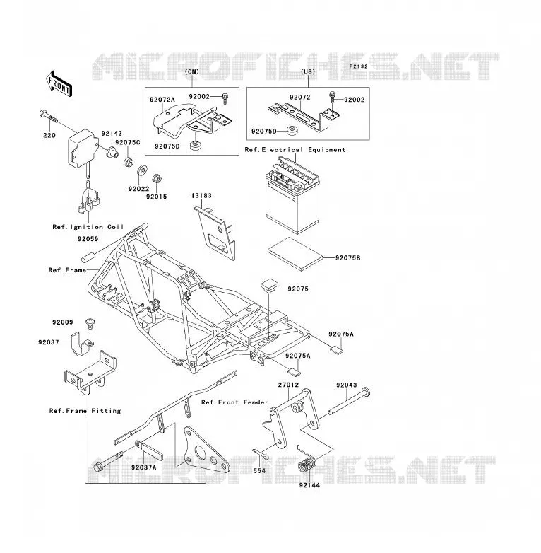SUPPORT BATTERIE Kawasaki QUAD 220 1992 KLF220  KLF220-A5