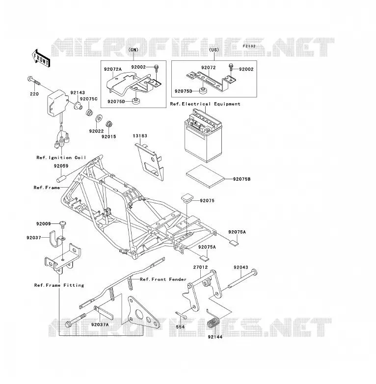 SUPPORT BATTERIE Kawasaki QUAD 220 1993 KLF220  KLF220-A6