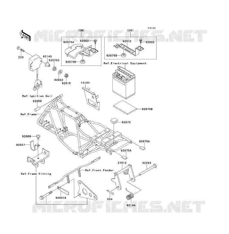 SUPPORT BATTERIE Kawasaki QUAD 220 1996 KLF220  KLF220-A9