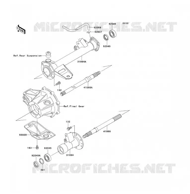 AXE ARRI&Egrave;RE Kawasaki QUAD 250 2005 KLF250  KLF250-A3