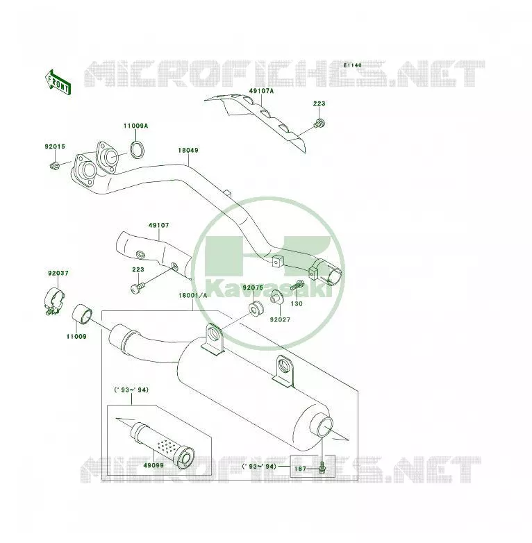 &Eacute;CHAPPEMENT Kawasaki QUAD 400 1993 KLF400 4X4  KLF400-B1