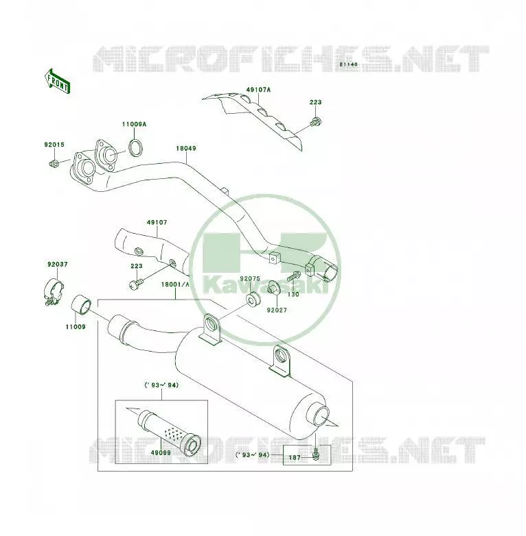 &Eacute;CHAPPEMENT Kawasaki QUAD 400 1994 KLF400 4X4  KLF400-B2