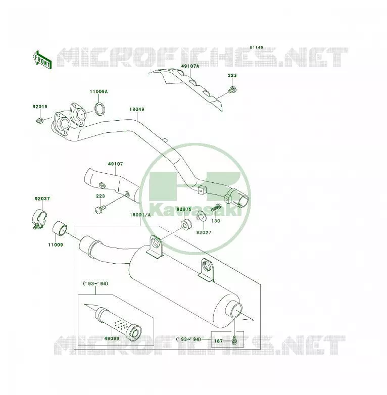 &Eacute;CHAPPEMENT Kawasaki QUAD 400 1994 KLF400 4X4  KLF400-B2