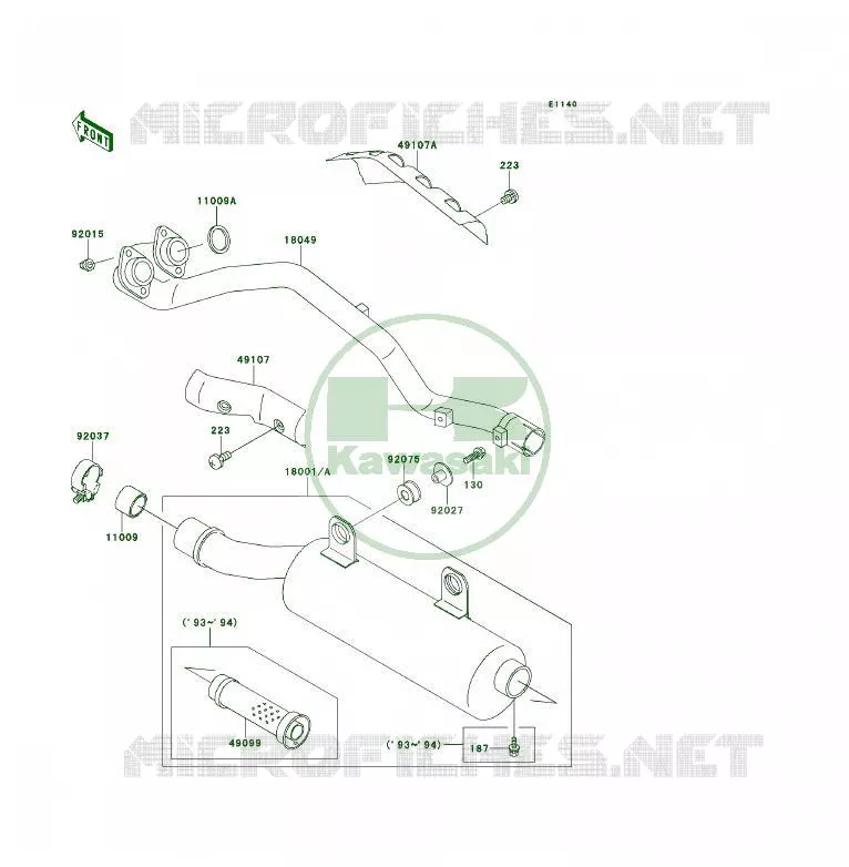 &Eacute;CHAPPEMENT Kawasaki QUAD 400 1995 KLF400 4X4  KLF400-B3A