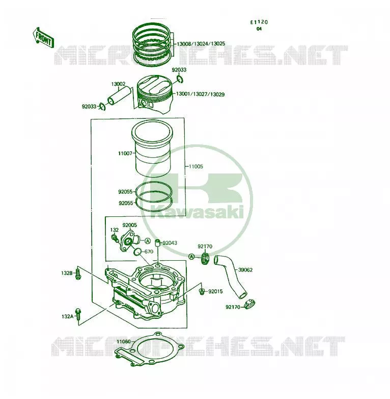 CYLINDRE/PISTON Kawasaki QUAD 250 1992 KSF250  KSF250-A6