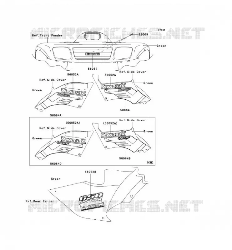 STICKER(GREEN) Kawasaki QUAD 650 2002 KVF650  KVF650-A1