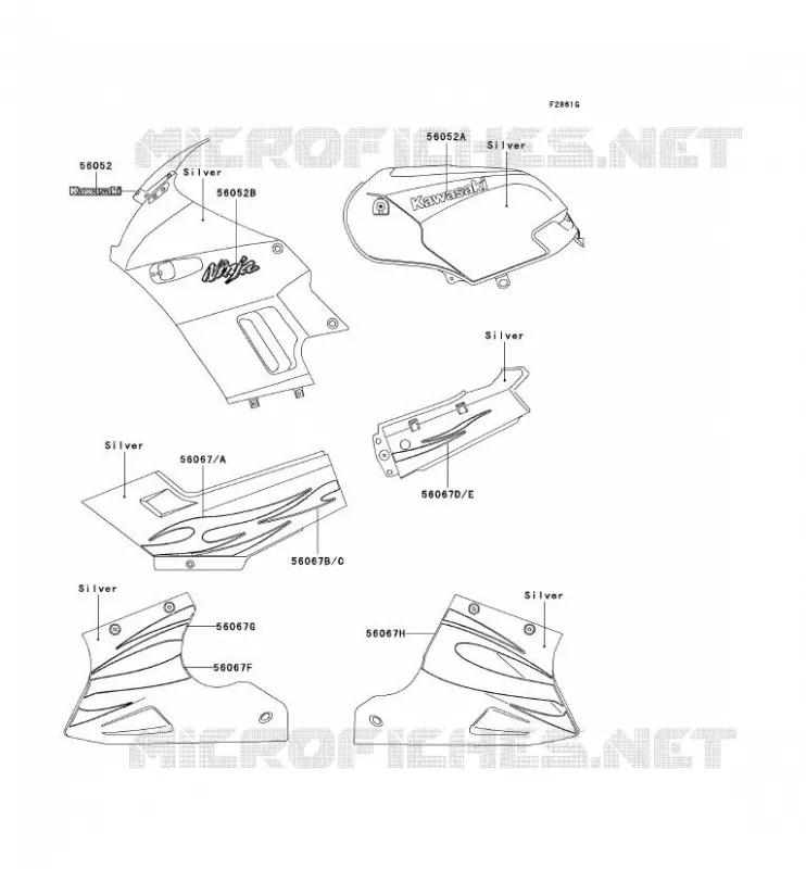DECALS(SILVER) Kawasaki MOTOS 250 2007 NINJA 250R  EX250F7F