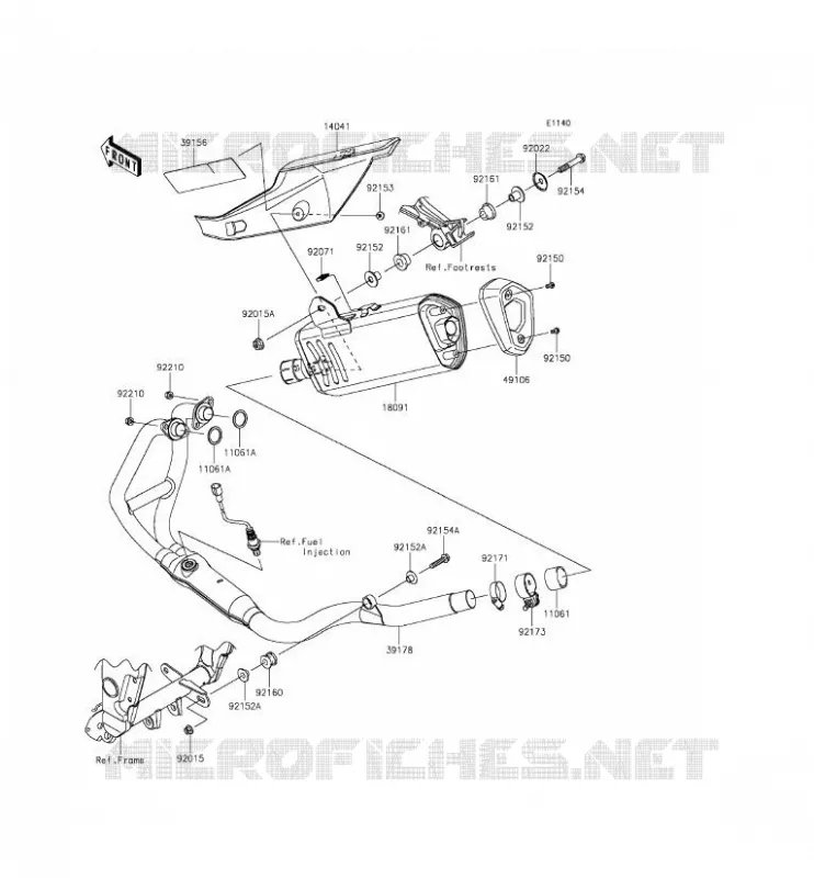 &Eacute;CHAPPEMENT Kawasaki MOTOS 300 2015 NINJA 300  EX300AFF
